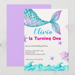Convite Sereia Veleja Sob O Mar Rosa Dourado Aniversário