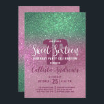 Convite Sereia Verde Cor-de-rosa triplo brilho doce 16<br><div class="desc">Este convite de aniversário feminino, moderno e brilhante de dezesseis é perfeito para o dia especial da sua filha adolescente. Ele apresenta uma sereia verde impressa em tons de rosa rosa e falso em um gradiente ombre brilhante cor-de-rosa pincelado. É chique, elegante, bonito, única e legal; todas as qualidades que...</div>