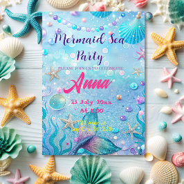 Convite Sereia Whimsical Debaixo da Festa de aniversário d