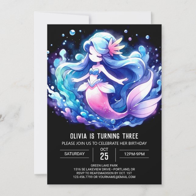 Convite Sereia Whimsical Imprimível Aniversário (Frente)
