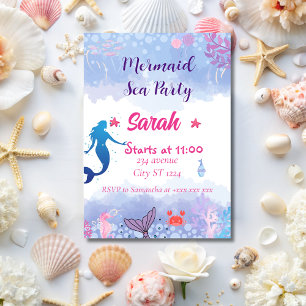 Convite Sereia Whimsical sob o mar