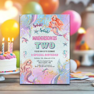 Convite Sereias Brilho Debaixo do Mar Aniversário de 2 Ano