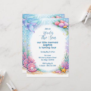 Convite Sereias do Oceano Meninas Debaixo do Mar 4º Aniver