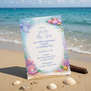 Convite Sereias do Oceano Meninas Sob o Mar Quinto Anivers