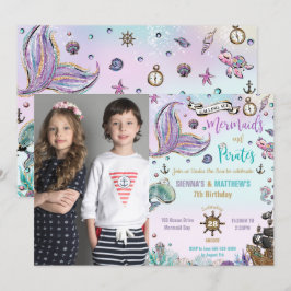 Convite Sereias e Piratas - Foto conjunta de Aniversário d