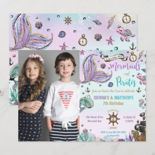 Convite Sereias e Piratas - Foto conjunta de Aniversário d