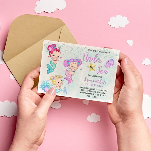 Convite Sereias frescas Debaixo da Festa de aniversário do (Criador carregado)