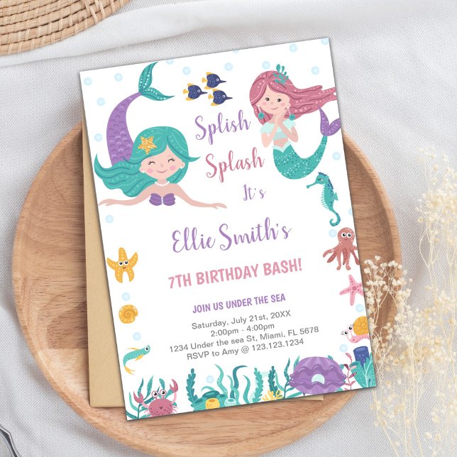 Convite Sereias Personalizáveis Sob O Mar (Mermaids Under the sea Invitations)