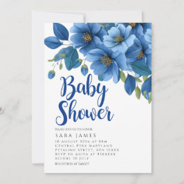 Convite Serene Azure Bloom Baby Shower Invitation