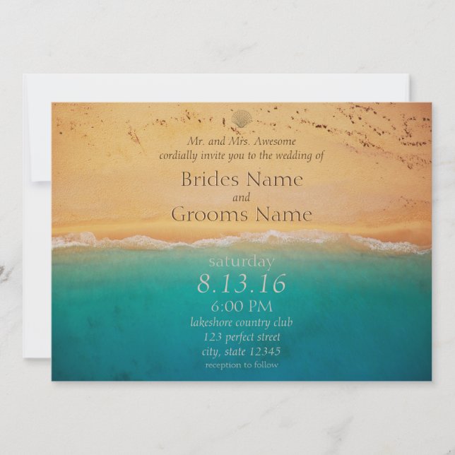 Convite Serene Beach e Blue Ocean Invitation (Frente)