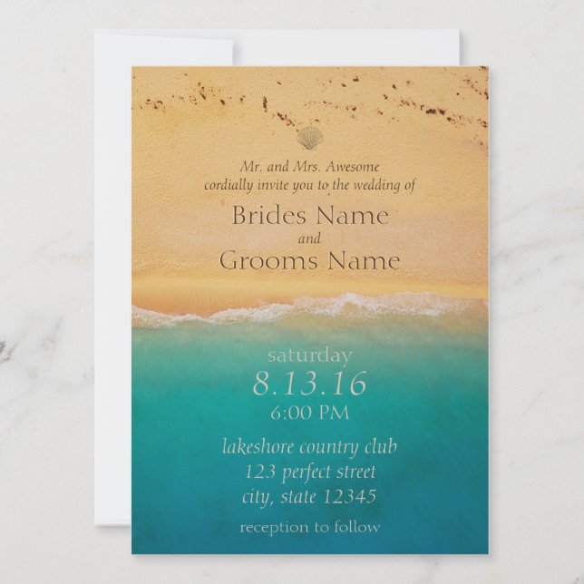 Convite Serene Beach e Blue Ocean Invitation (Frente)