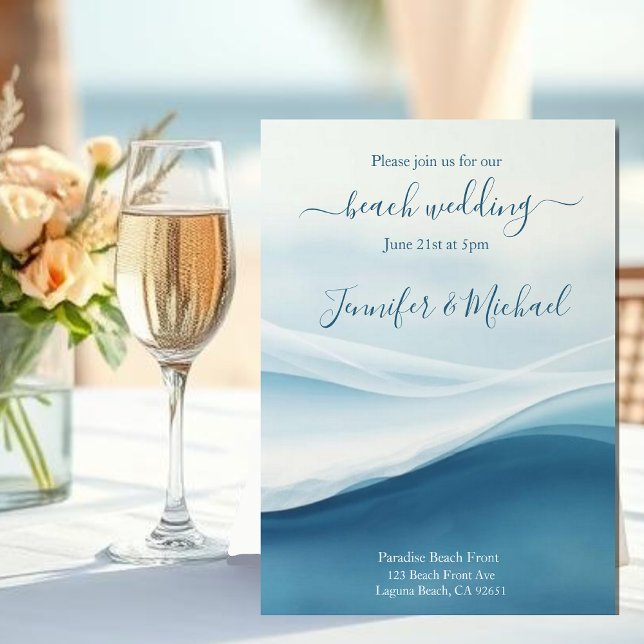 Convite Serene Blue Abstract Beach Wedding (Serene Blue Abstract Beach Wedding Invitation )
