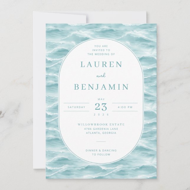 Convite Serene Blue Wave Wedding Invitation (Frente)