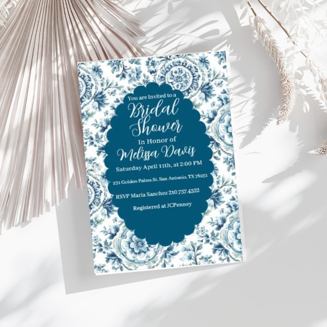 Convite Serene Chinoiserie Bridal Shower Invitation (Personalize this beautiful serene Chinoiserie Bridal Shower Invitation.)