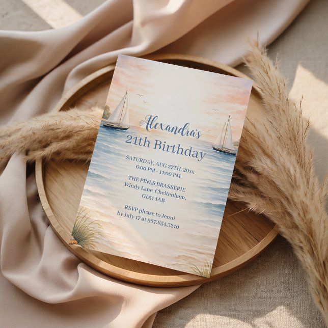 Convite Serene Coastal Sail Birthday (Criador carregado)