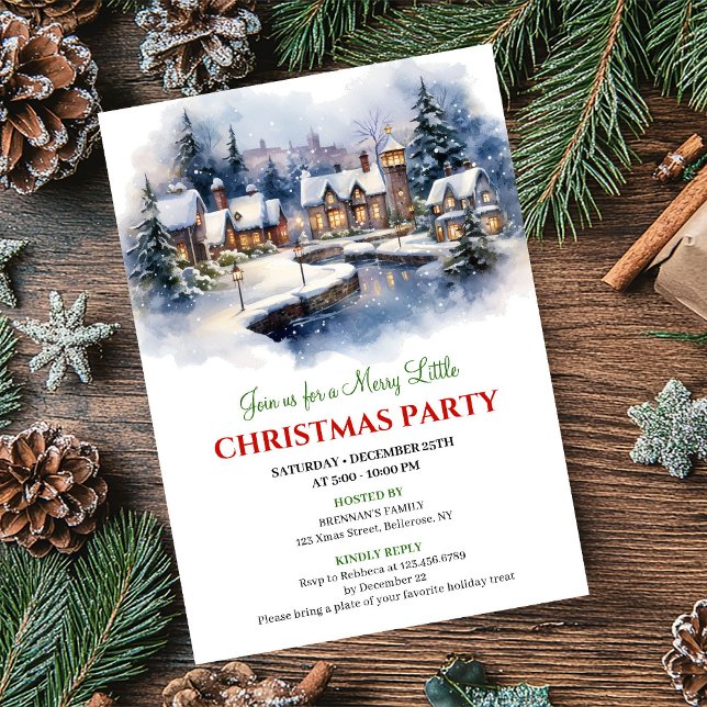 Convite Serene watercolor Christmas scene festive city   (Serene watercolor Christmas scene festive city invite)