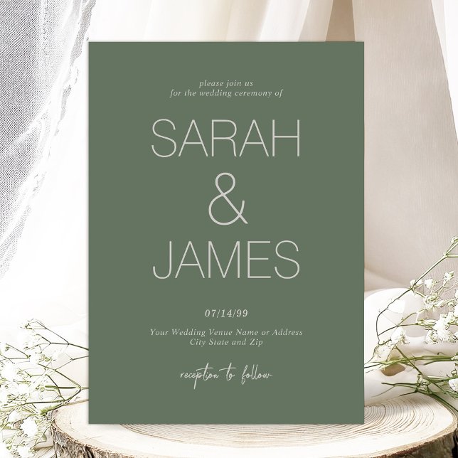 Convite Serenidade | Tipografia Limpa no Casamento Verde P (Introducing the Pine Green Colorway Simple Invitation from the Serenity Wedding Collection)