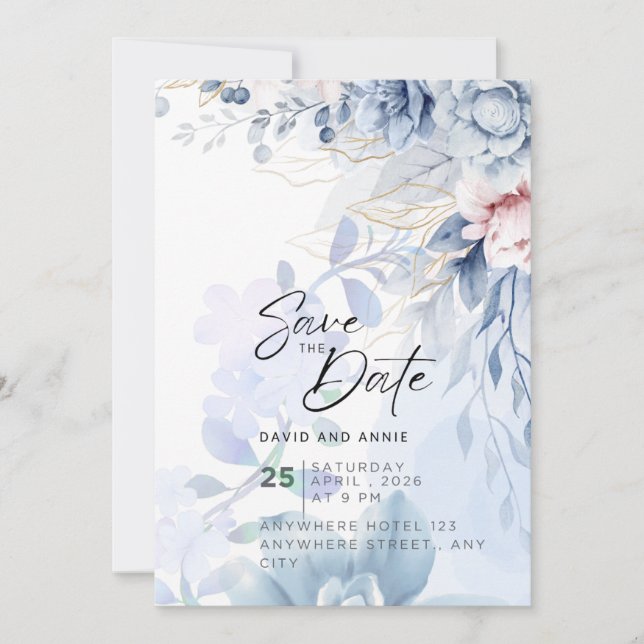 Convite Série Casamento Elegância Azul (Frente)