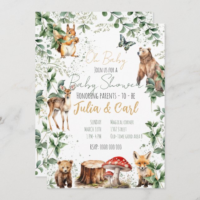 Convite Série de Chá de Bebê Woodland 01 (Frente/Verso)