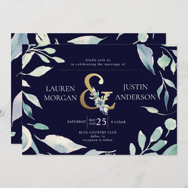 Convite serra de Verão, amperse de ouro floral Casamento (Frente/Verso)