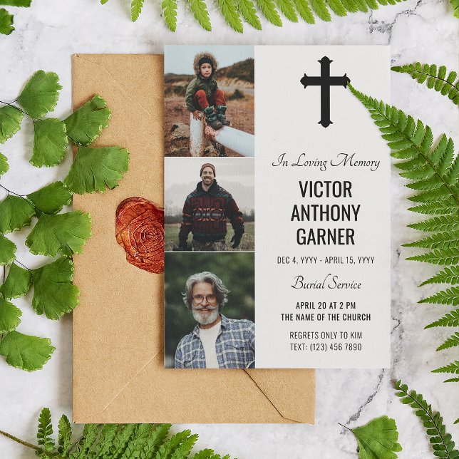 Convite Serviço de Enterramento Branco da Cruz Negra 3 Fot (Criador carregado)