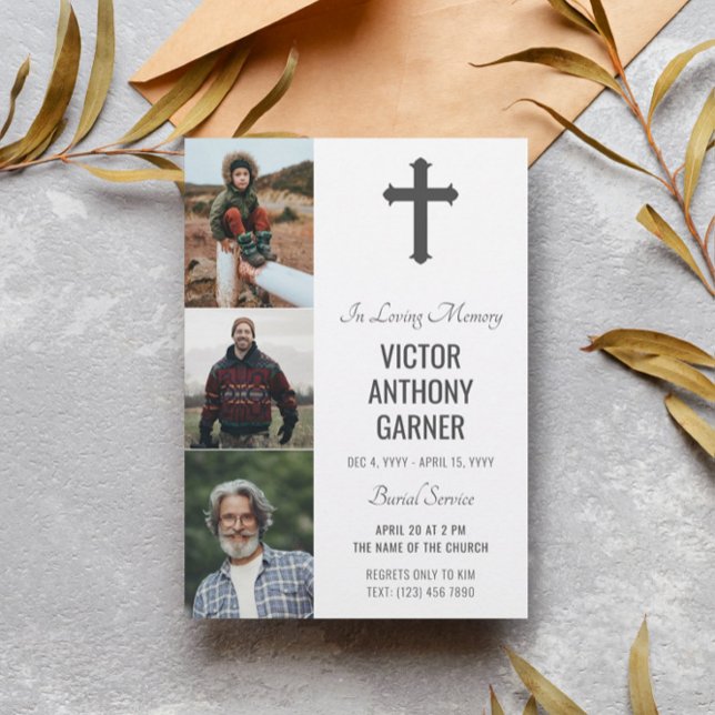 Convite Serviço de Enterramento Branco do Cross 3 Fotograf (Criador carregado)