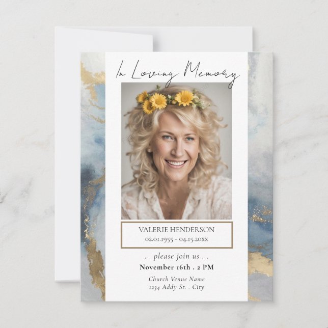 Convite Serviço de Fotografia Dourada e Azul Memorial (Frente)