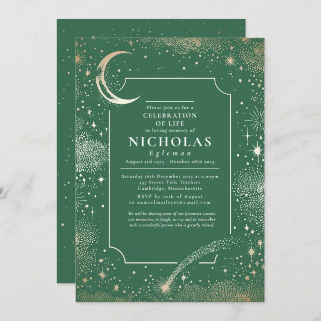 Convite Serviço de Memória Funeral de Estrelas no Amor (Frente/Verso)