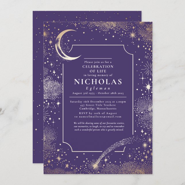Convite Serviço de Memória Funeral de Estrelas no Amor (Frente/Verso)