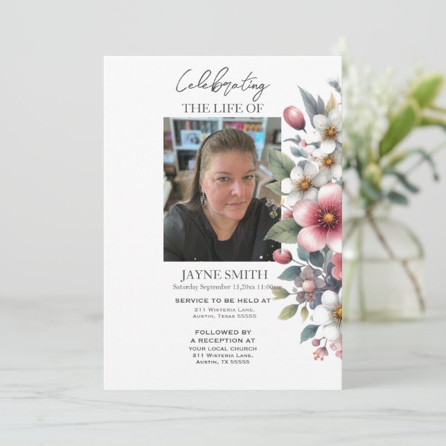 Convite Serviço de memorial botânico moderno e-vite (Em pé/Frente)