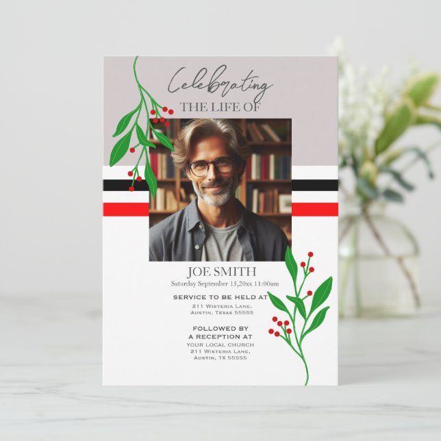 Convite Serviço de memorial botânico moderno e-vite (Em pé/Frente)