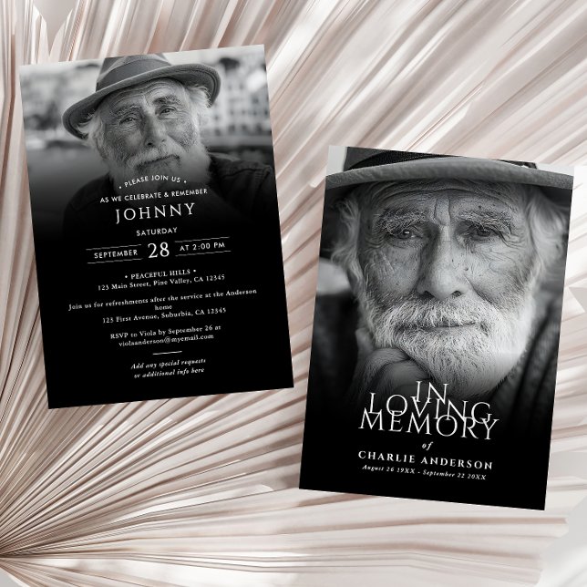 Convite Serviço Funeral/Memorial Moderno Elegante 2 Fotogr (Criador carregado)
