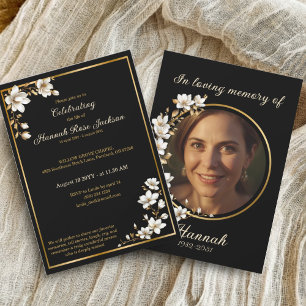 Convite Serviço Funerário Elegante Magnólia Dourado Preto