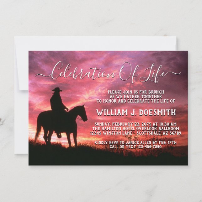 Convite Serviço Funerário Memorial Cowboy Sunset com Caval (Frente)