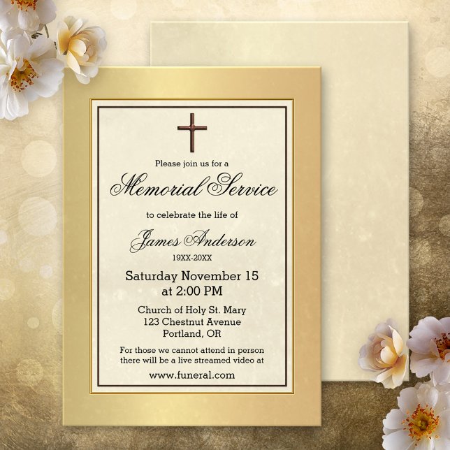 Convite Serviço Funerário Memorial Cristão Clássico em Our (Memorial, funeral service or celebration of life invitation featuring a a classic Christian design)