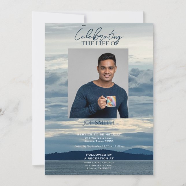 Convite Serviço funerário memorial moderno à beira da prai (Frente)