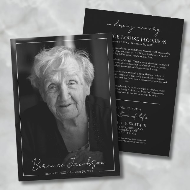 Convite Serviço Funerário Simples e Elegante de Memória (Simple Elegant Memorial Service Funeral Invitation )