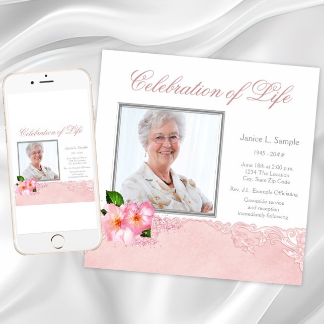 Convite Serviço Memorial com Foto da Mulher (Womans Photo Memorial Service Announcement. Digital download and printed invitations available.)