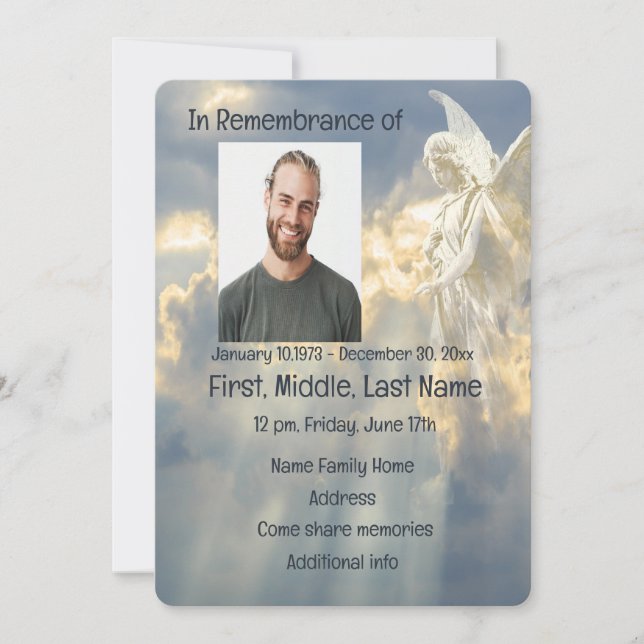 Convite Serviço Memorial Convidar Anjo Brilho no Céu (Frente)