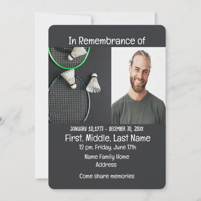 Convite Serviço Memorial Convidar Badminton (Frente)