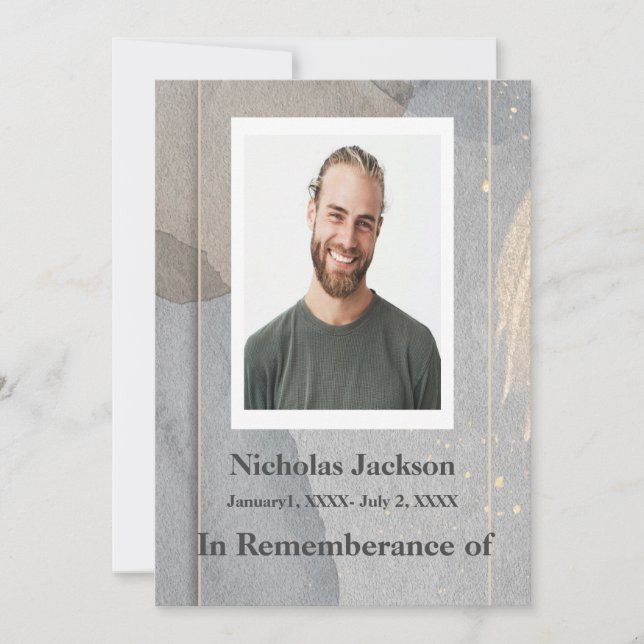 Convite Serviço Memorial Convidar Cinza Granite Stone Cinz (Frente)