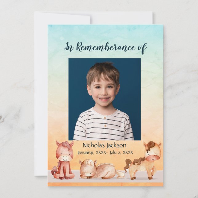 Convite Serviço Memorial Convidar Crianças Cavalos (Frente)