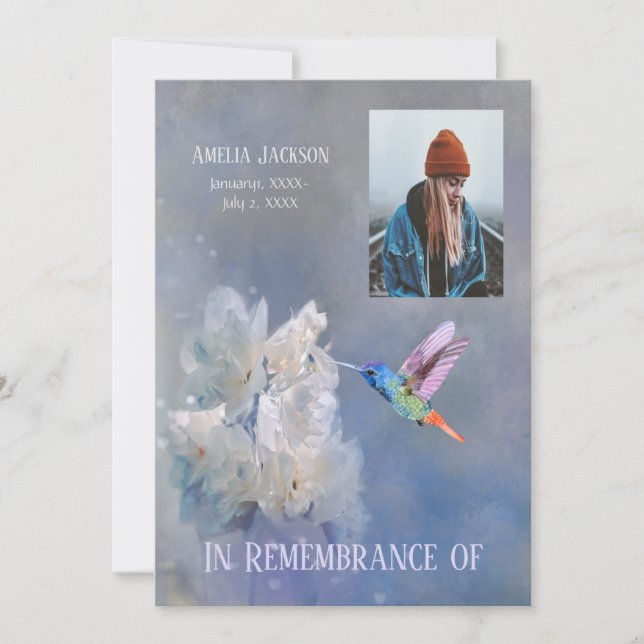 Convite Serviço Memorial Convidar Flores Brancas de Hummin (Frente)