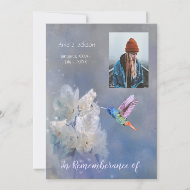 Convite Serviço Memorial Convidar Flores Brancas de Hummin (Frente)