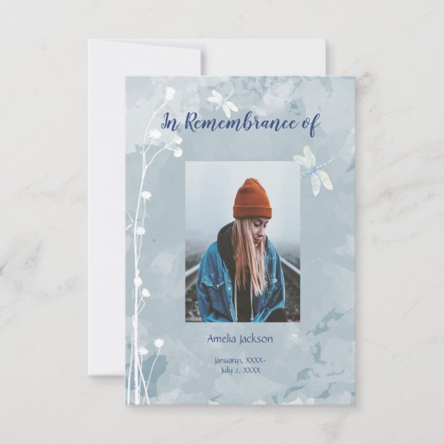 Convite Serviço Memorial Convidar Flores Brancas Dragonfly (Frente)