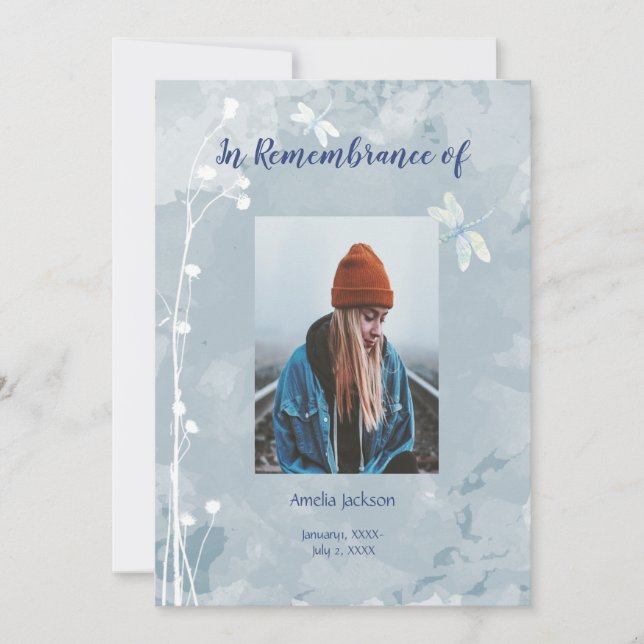 Convite Serviço Memorial Convidar Flores Brancas Dragonfly (Frente)