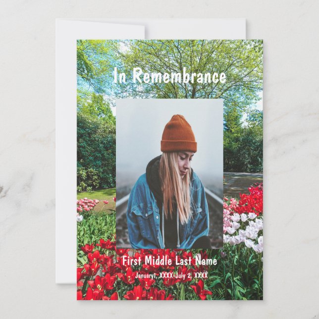 Convite Serviço Memorial Convidar Flores de Jardim de Tuli (Frente)