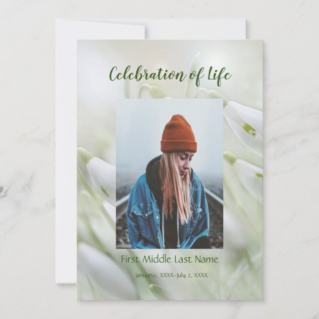 Convite Serviço Memorial Convidar Flores do Jardim de Neve (Frente)