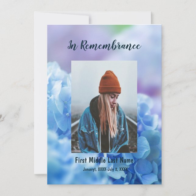 Convite Serviço Memorial Convidar Flores do Jardim Hydrang (Frente)