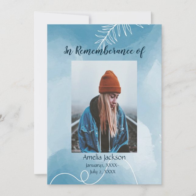 Convite Serviço Memorial Convidar Folhas Botânicas Azuis (Frente)